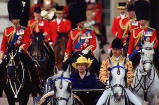 The Queen's birthday: Queen Elizabeth II in an open carriage at Trooping the Colour