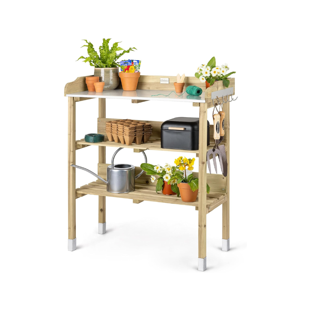 Potting table with two shelves and worktop