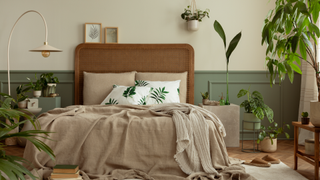 Bedroom decorated with brown and green colours