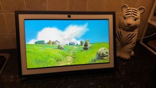 Amazon Echo Show on a counter playing Studio Ghibli's Spirited Away