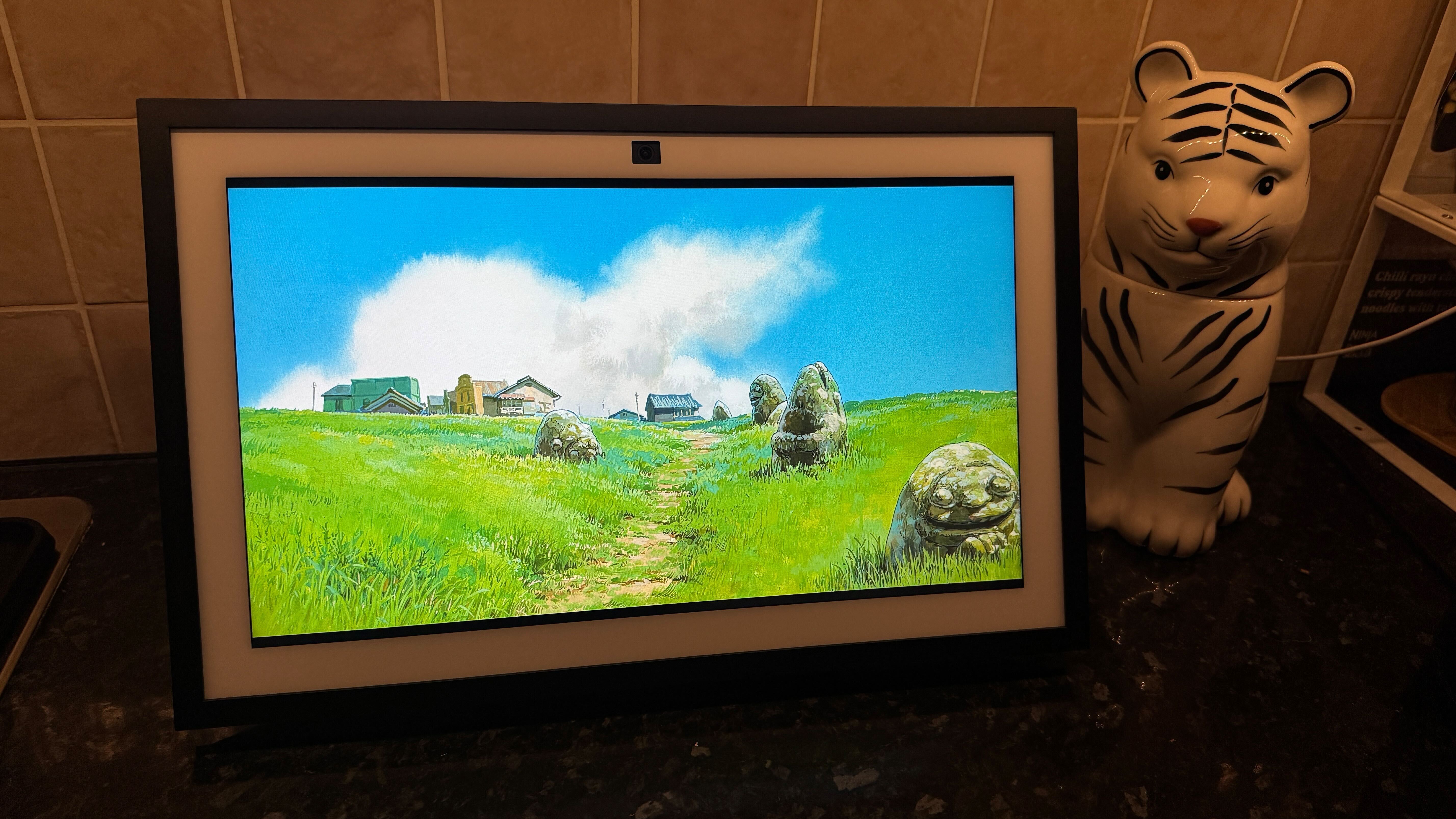 Amazon Echo Show on a counter playing Studio Ghibli's Spirited Away