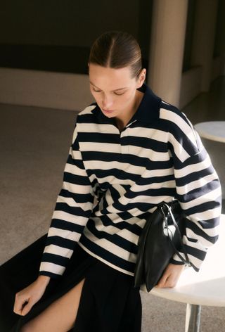 MANGO, Striped Polo-Neck Sweatshirt - Women | Mango United Kingdom