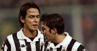 Alessandro Del Piero and Filippo Inzaghi of Juventus during the Italian Serie A match against Parma played at the Stadio Communale in Florence, Italy. The game ended in a 1-1 draw.