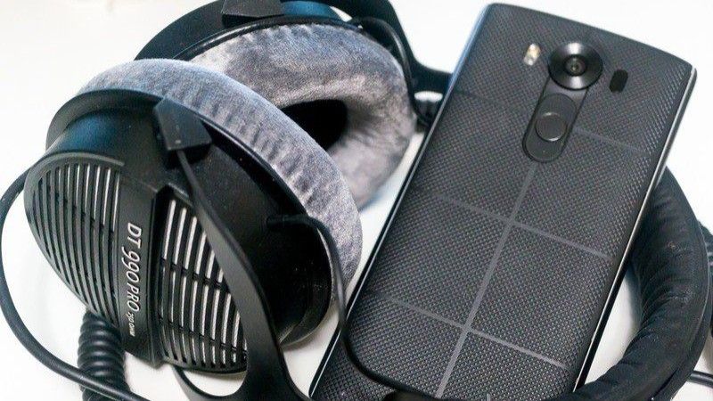 The LG V10 and a pair of over ear headphones.