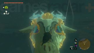 Link stands on the nose of the Light Dragon in Zelda Tears of the Kingdom