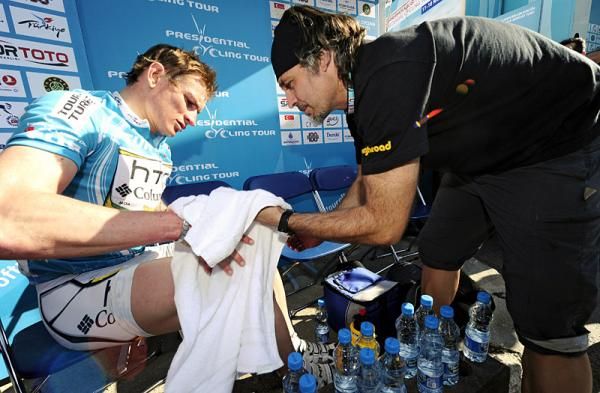 Andr&eacute; Greipel (HTC - Columbia) after winning stage 2 in the Tour of Turkey.