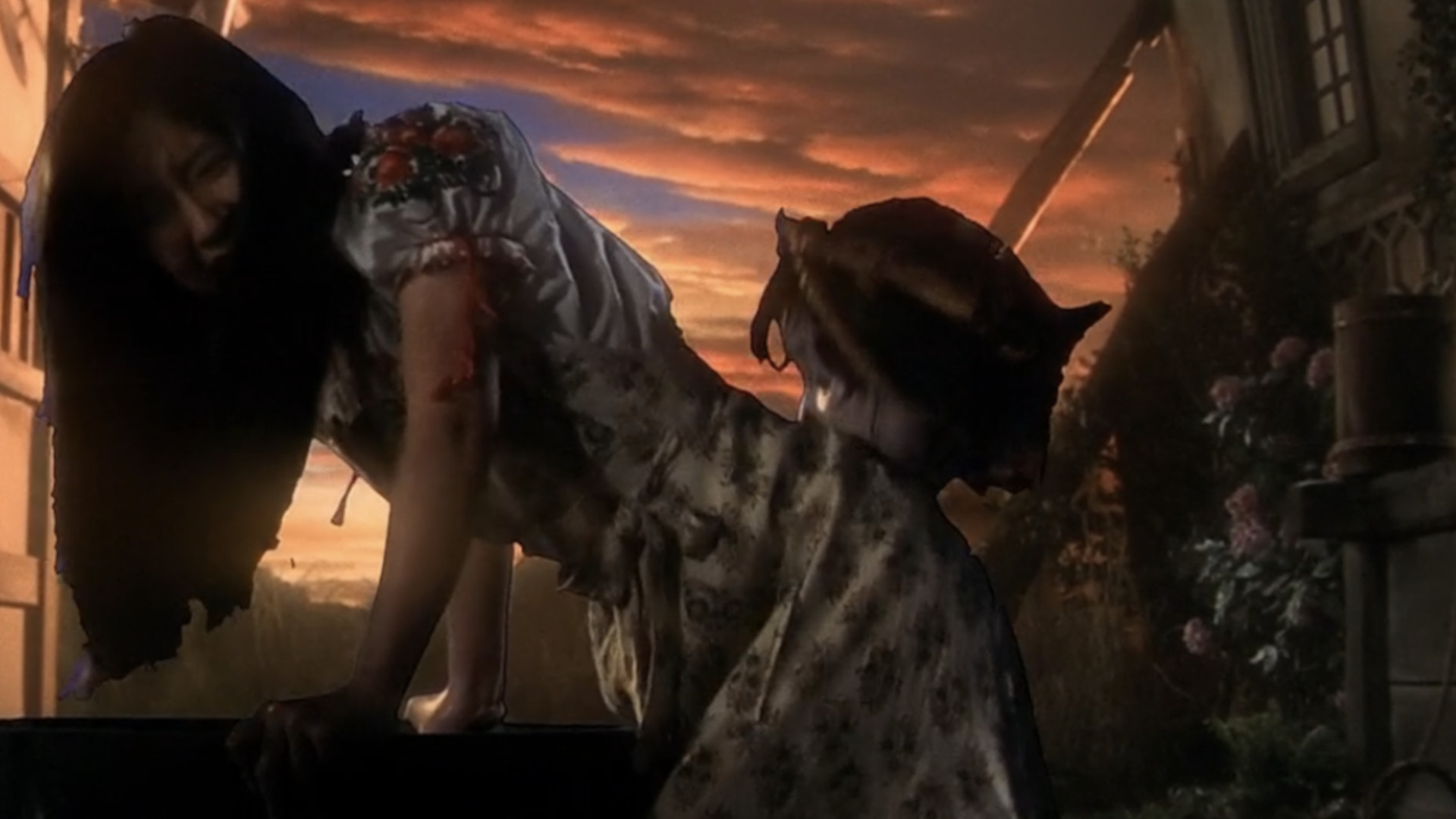 A girl being bit on the bum by a possessed head during one of the best scary movies, House.