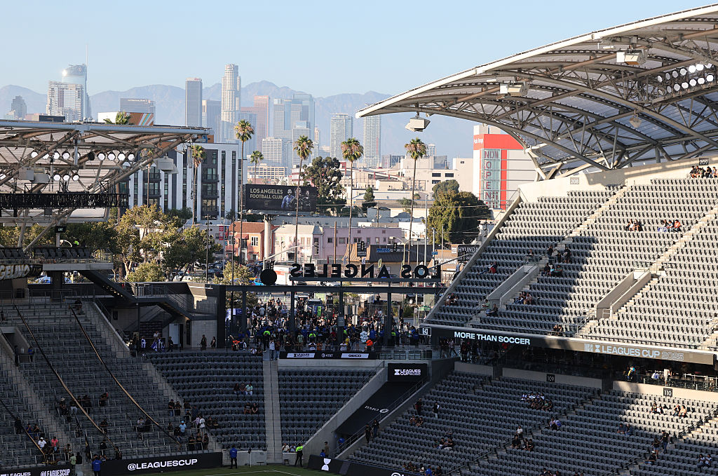 General view inside the stadium before the Leagues Cup Phase One match between Los Angeles FC and CF Pachuca at BMO Stadium on August 1, 2025 in Los Angeles, California