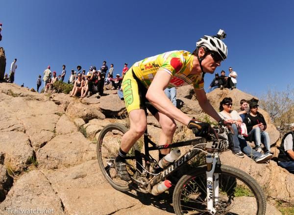 A rider filming his daring descent with a helmet camera