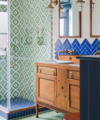 bathroom with colorful tiles