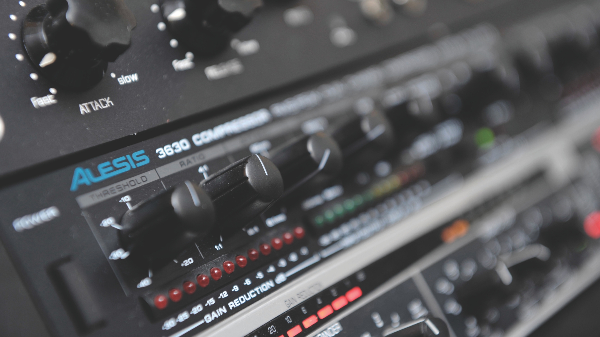 A selection of outboard gear in a recording studio