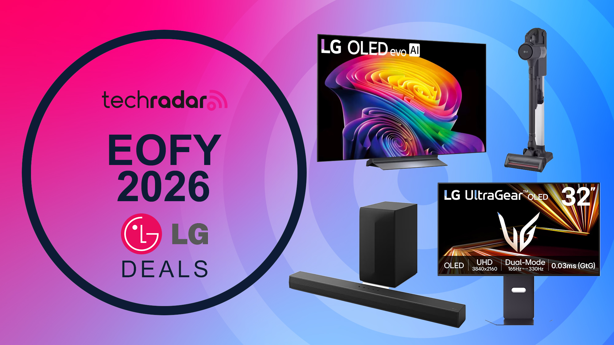 LG products on a gradient background with an EOFY sales banner