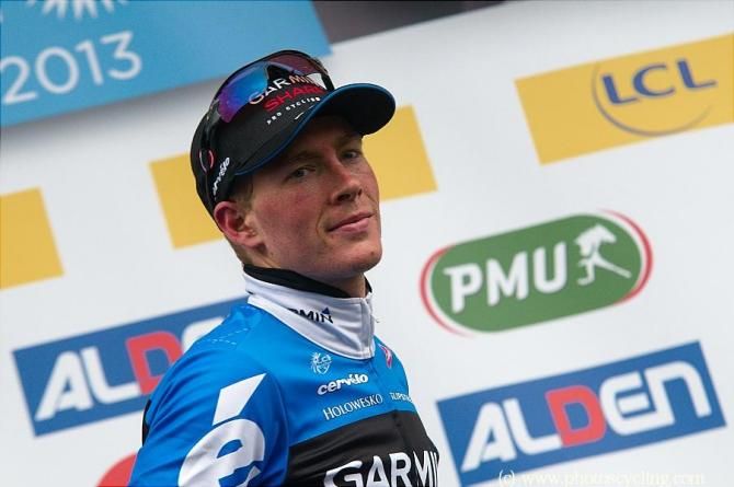Stage 3 winner Andrew Talansky (Garmin-Sharp) steps onto the podium.