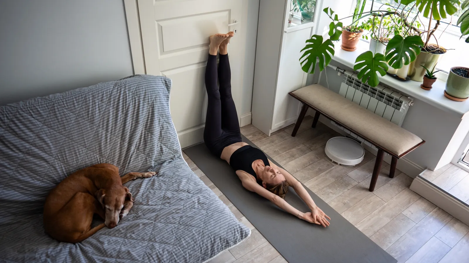 Image of a restorative yoga pose for an article in Fit and Well magazine.