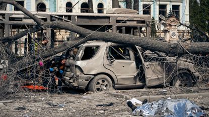 Aftermath of Russian ballistic missile strike in Sumy, Ukraine