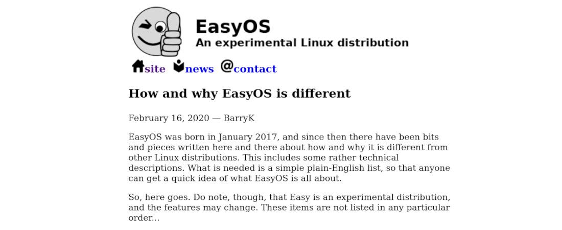 screenshot of EasyOS&#039; website