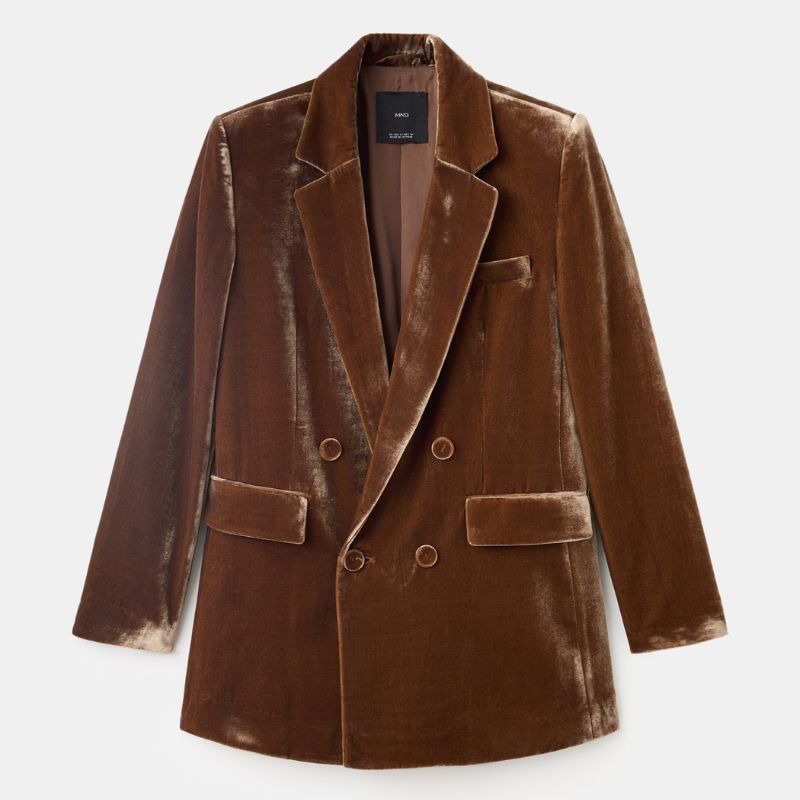 Mango , Double-breasted Velvet Suit Jacket