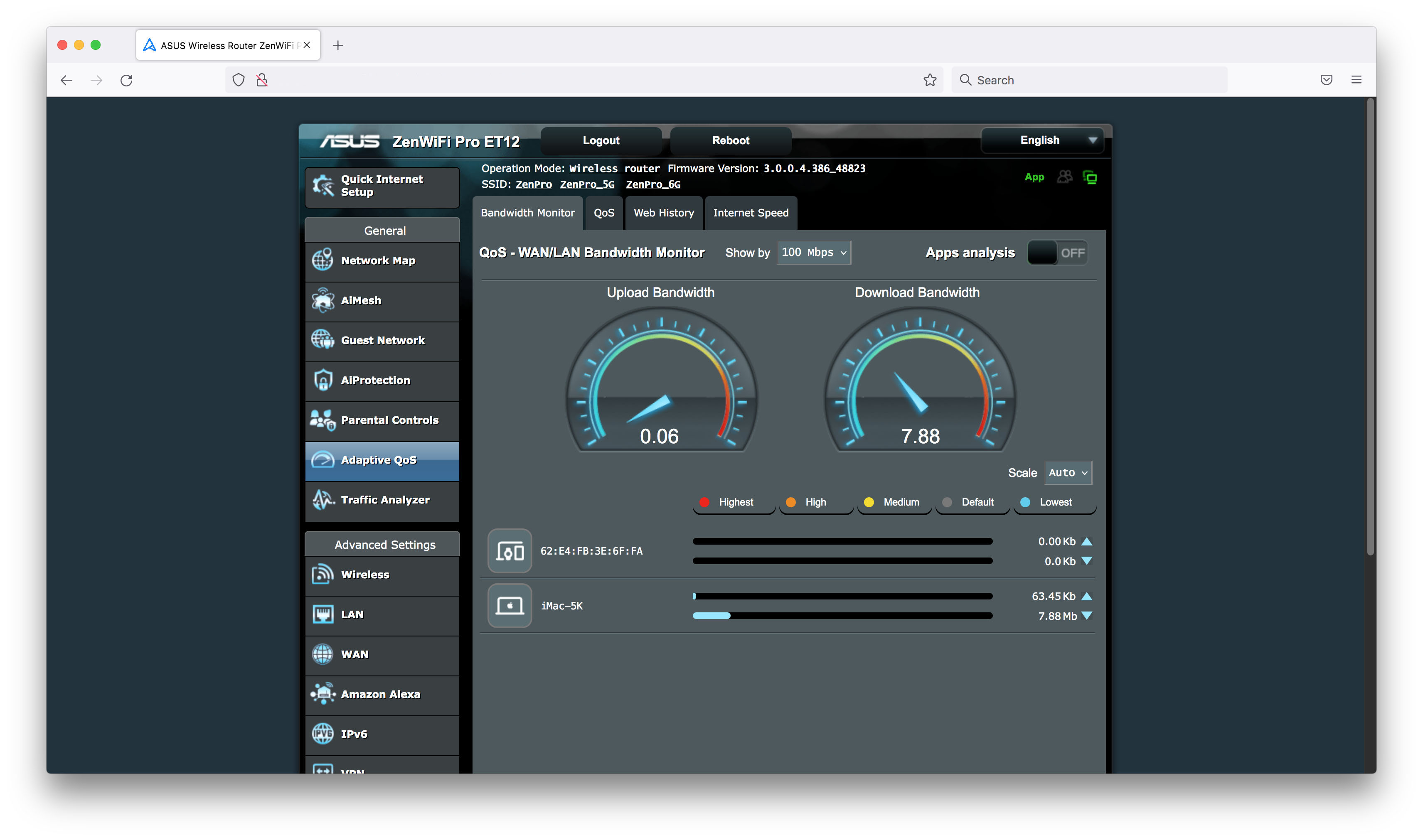 Asus ZenWiFi Pro ET12's software