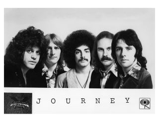 (l-R Gregg Rolie, Ross Valory, Neal Schon, George Tickner and Aynsley Dunbar pose for a CBS Photo circa 1975