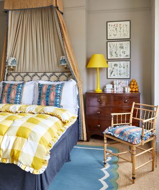 Traditional bedroom with blue and yellow bedding