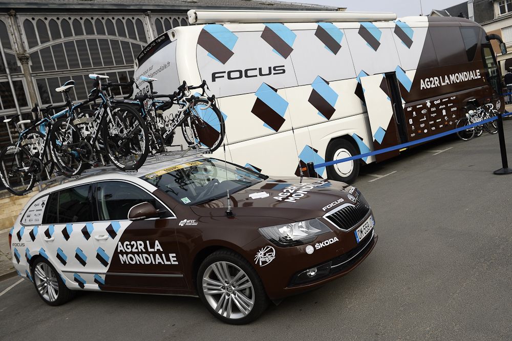 Vehicles of the France's AG2R La Mondiale cycling team.