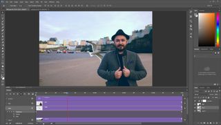 Screenshot of man in harbour photo with keyframe