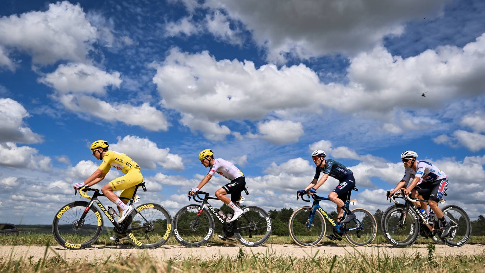Four cyclists along a path in Netflix's Tour de France: Unchained season 3.