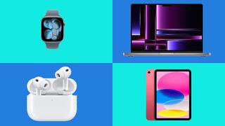 Apple products on a colourful background