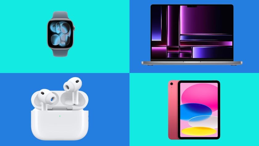 Apple products on a colourful background