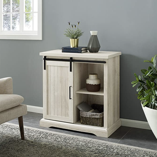 white farmhouse style bar cabinet