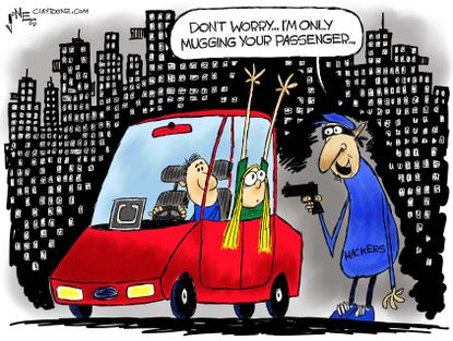 Political cartoon U.S. Uber hack