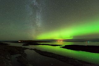 Aurora, Milky Way, and Orionid Meteor Over Norway
