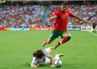 Cristiano Ronaldo in action for Portugal against Greece at Euro 2004.
