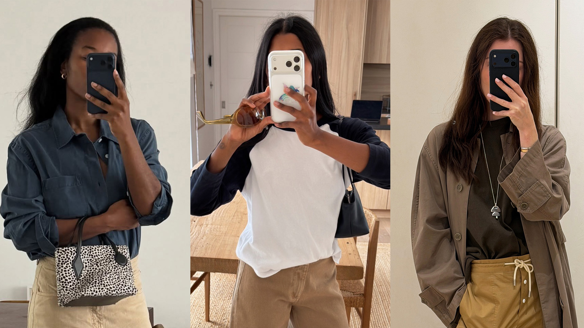 Influencers wearing dark taupe pants and jeans