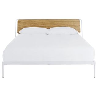 Habitat contemporary wooden bed with white bedlinen
