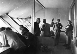 Passengers aboard the Hindenburg on Aug. 11, 1936, during an Atlantic flight.