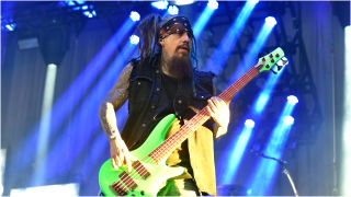 Fieldy on stage with Korn in 2019