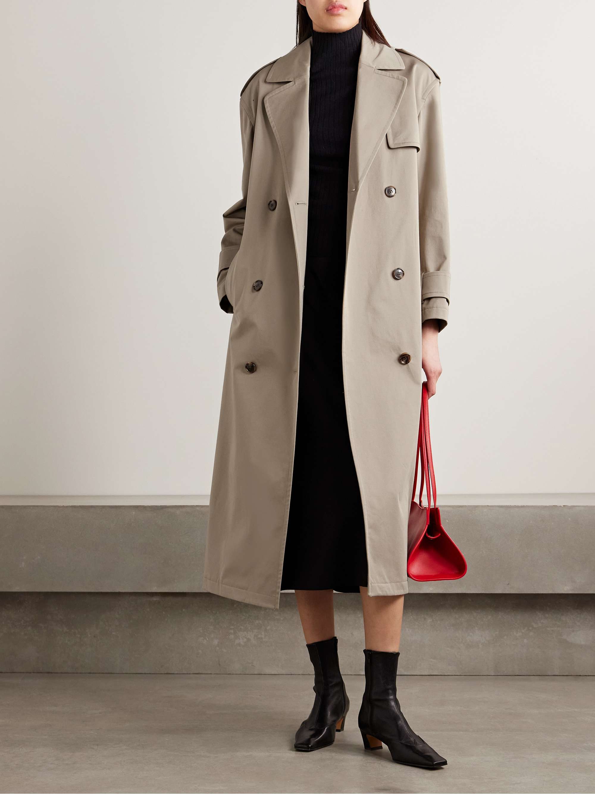 Double-breasted cotton gabadin trench coat