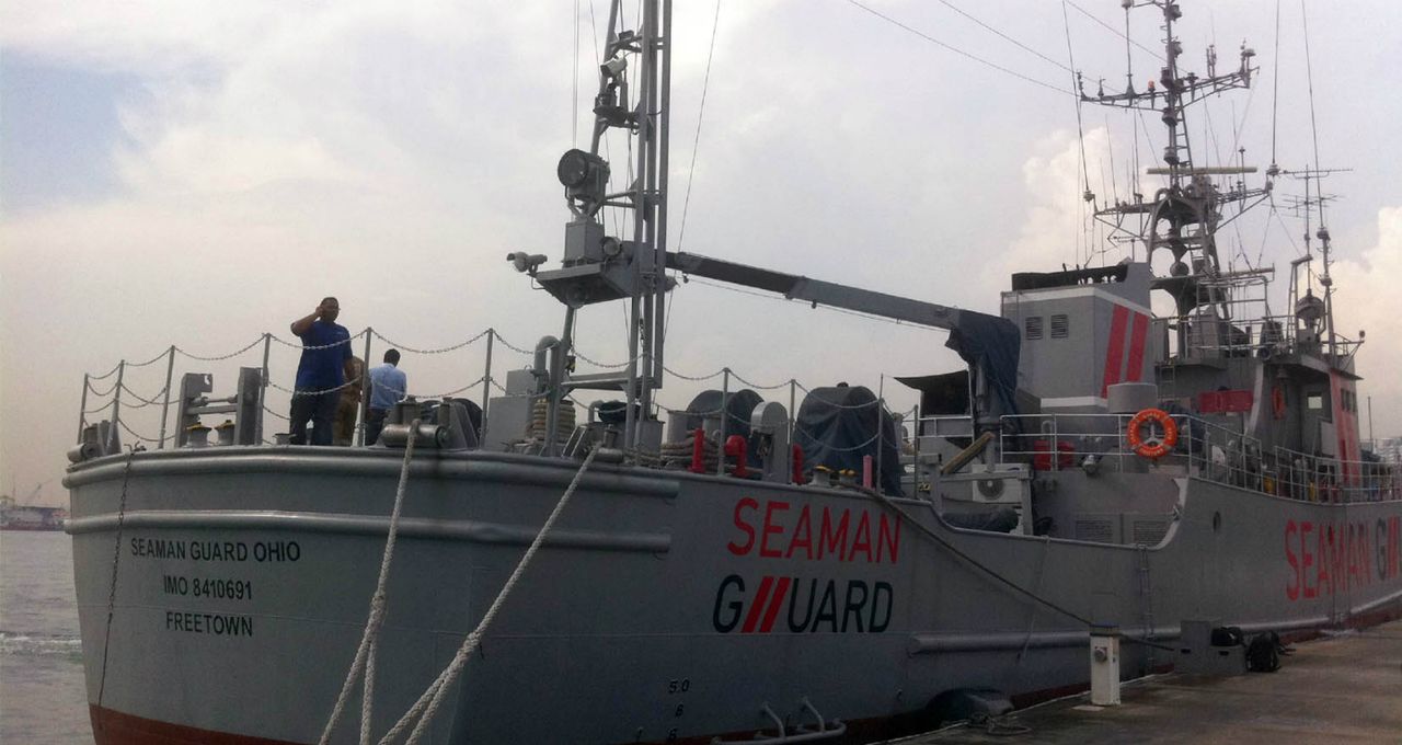 Seaman Guard Ohio at a dock in 2013. 