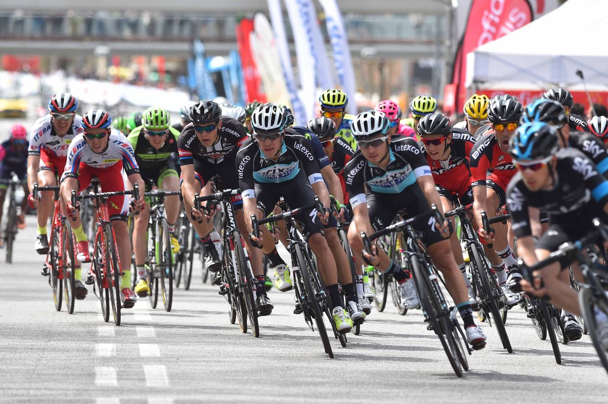 Etixx-Quick Step lead into a corner