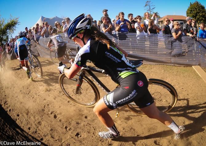 Kaitie Antonneau (Cannondale Cyclocrossworld.com) racing with the leaders early in the contest