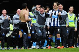 John Carver celebrates as Newcastle avoid relegation