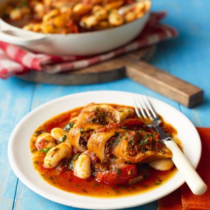 Chorizo-Stuffed Squid With Butter Beans
