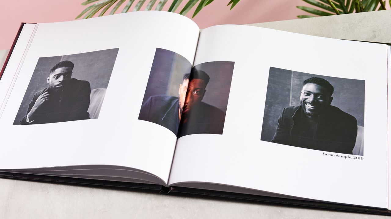 Page spread with three pictures of a man in Printerpix photo book