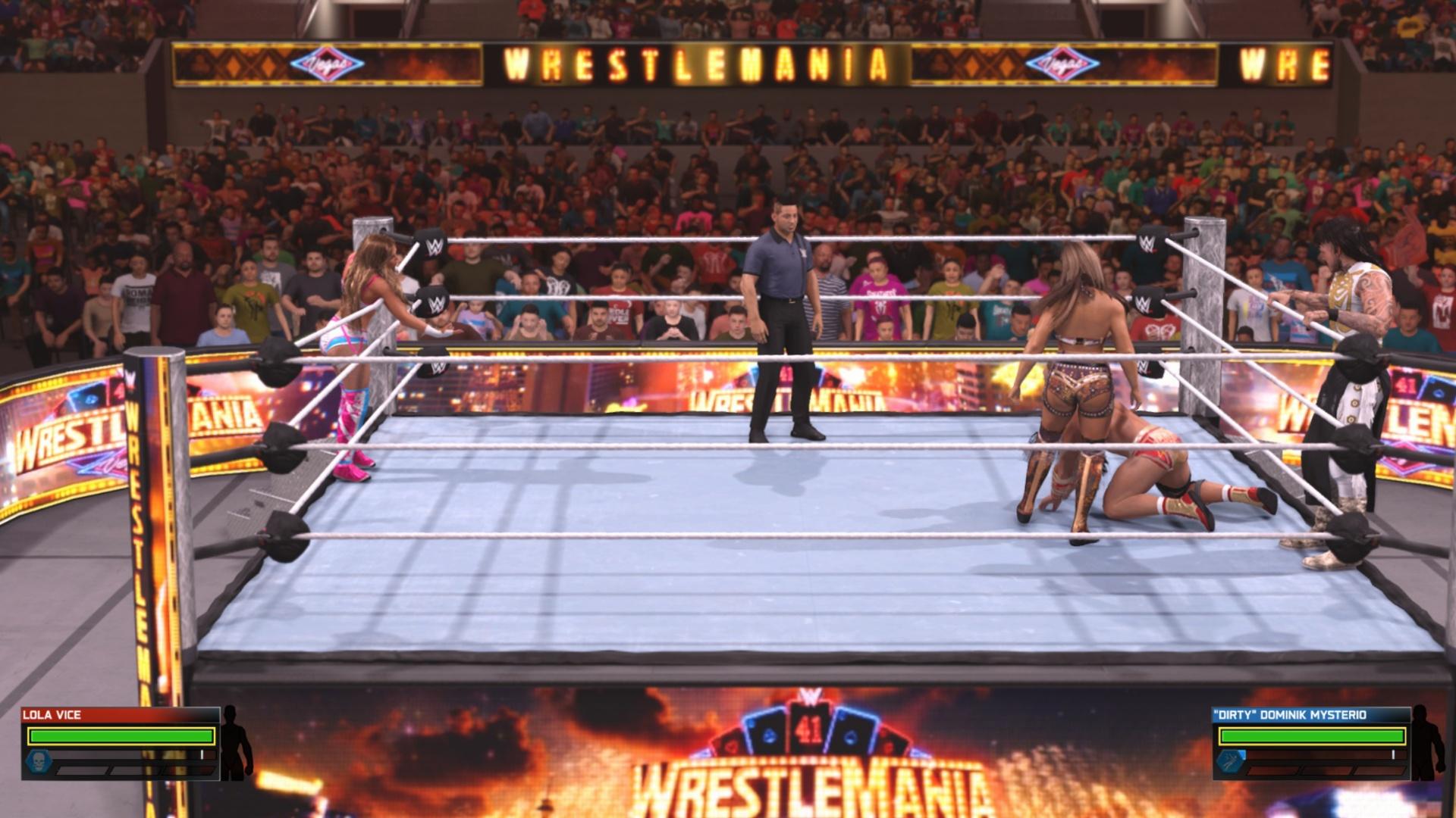 WWE 2K26 gameplay screenshot highlighting the wrestler character and environment