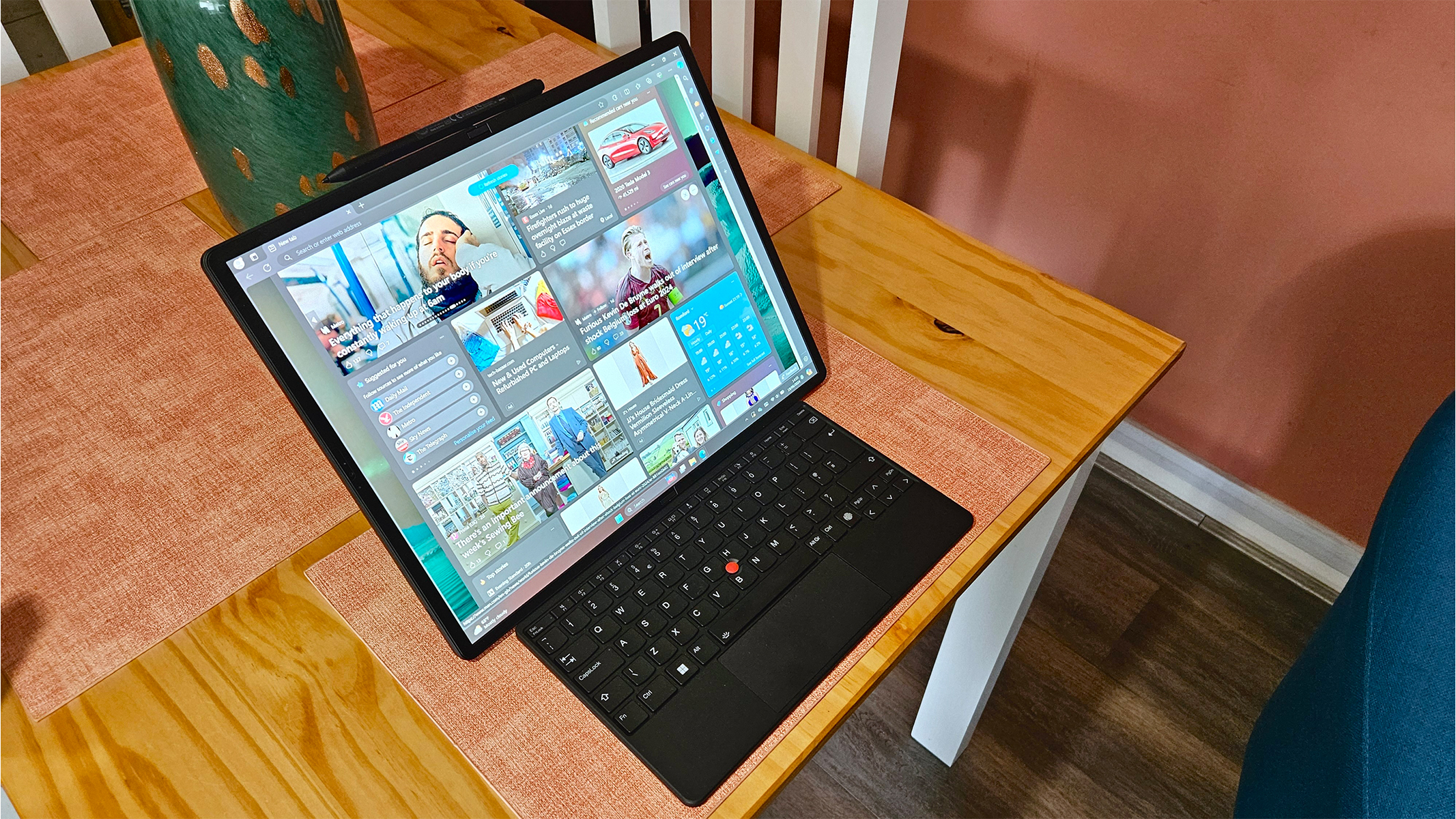 Lenovo ThinkPad X1 Fold Gen 2 on a table with the keyboard in use