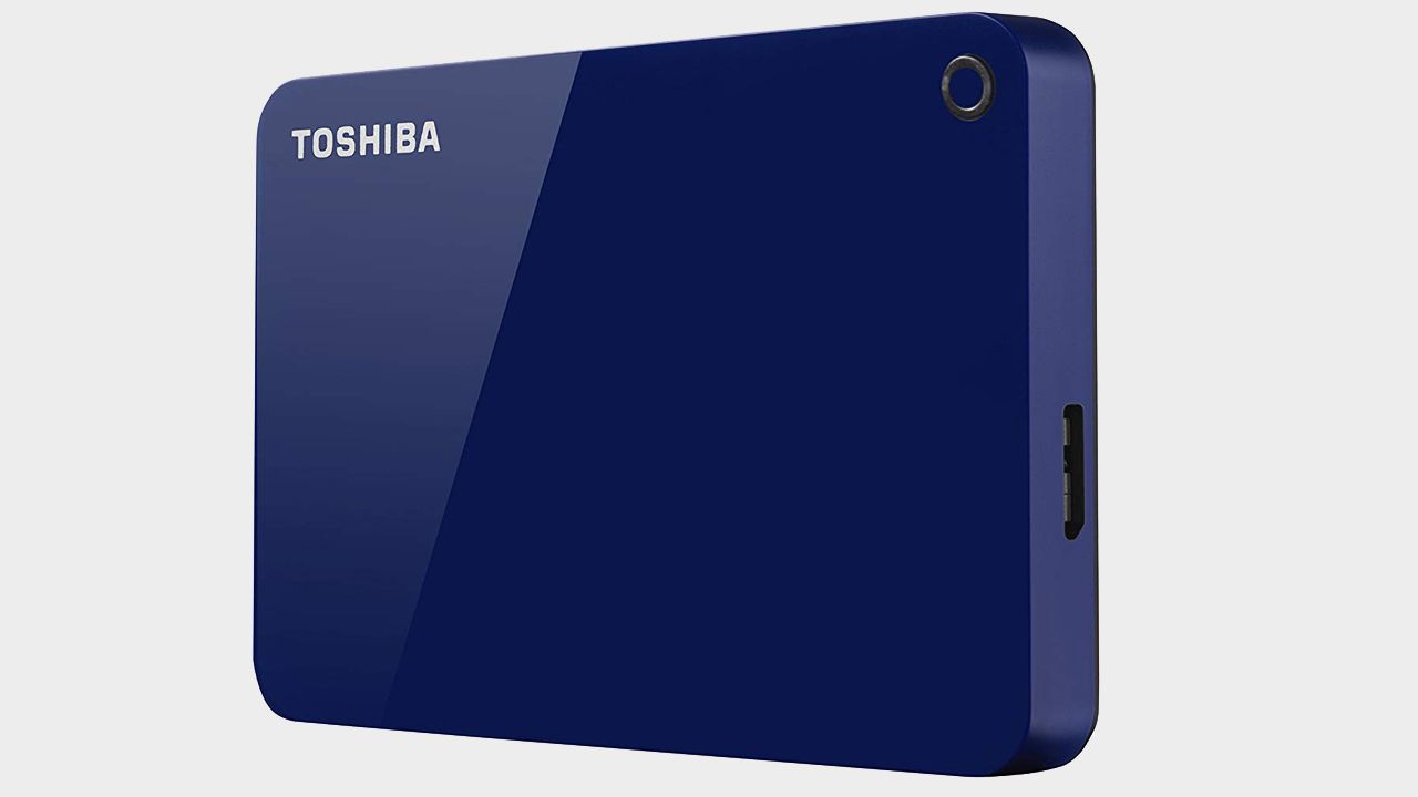 Official promo image of the Toshiba 1TB Canvio Advance external drive with a plain background.