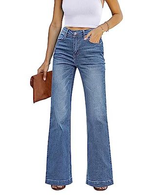 Grapent Women Jeans Stretchy Resort Wear for Women 2024 Womens Western Wear for Women Hippie Outfits for Women Cowgirl Pants for Women Flare Pants Color Bay Blue Size 16 Size 18