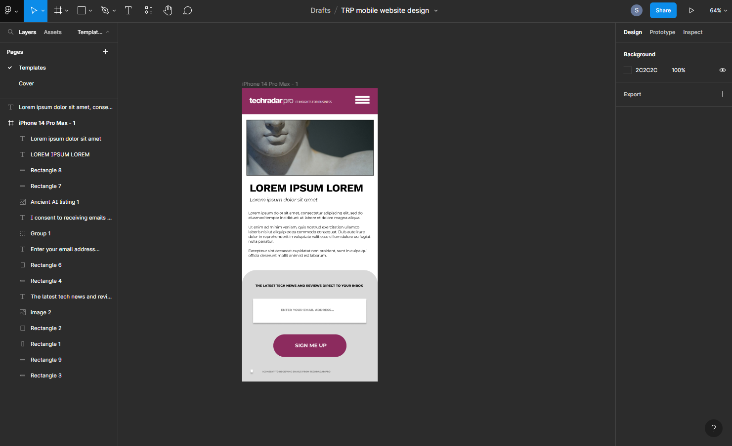 Captura de tela da ferramenta de prototipagem e design de interface do usuário Figma