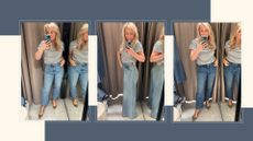 Antonia Kraskowski trying on three pairs of Zara jeans